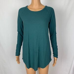 Chaser Button Cuff Waffle Knit Thermal Shirt Top Small Popover Pullover Teal